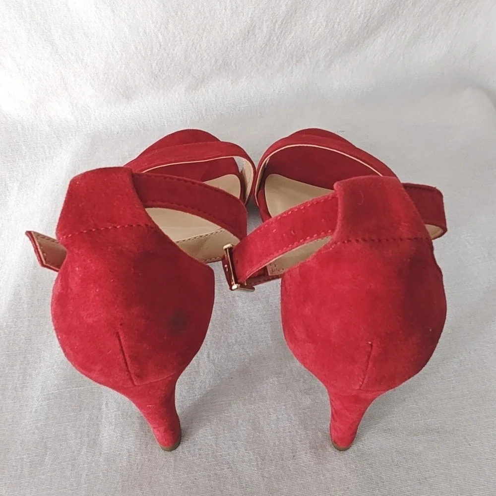 Aerosoles Laminate Sandals Red Suede Ankle Strap Dress Pump Comfortable size 9